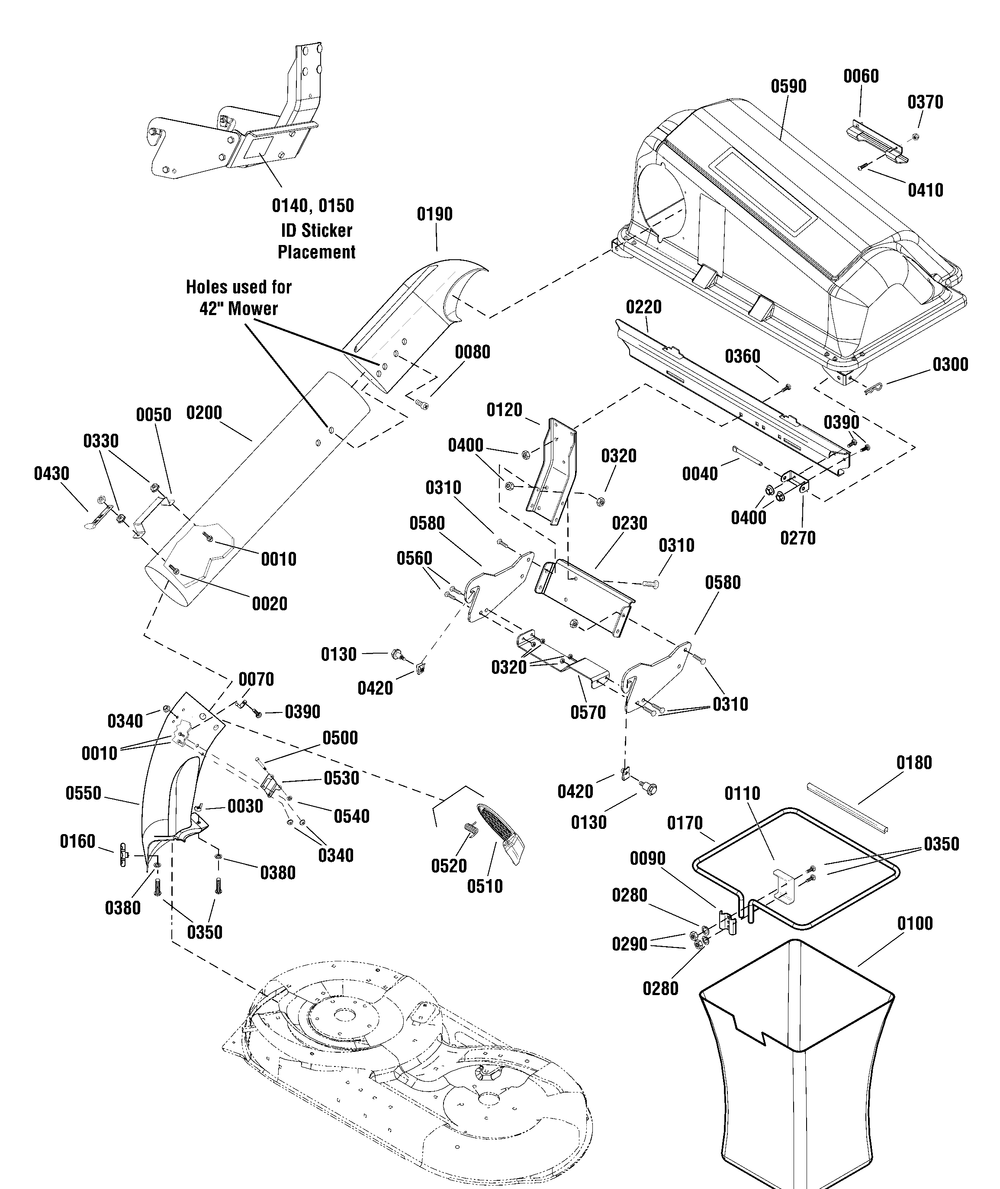 Twin Catcher Assembly 38/42" Diagram and Parts List for 1696073  Briggs and Stratton Lawn Tractor Accessories